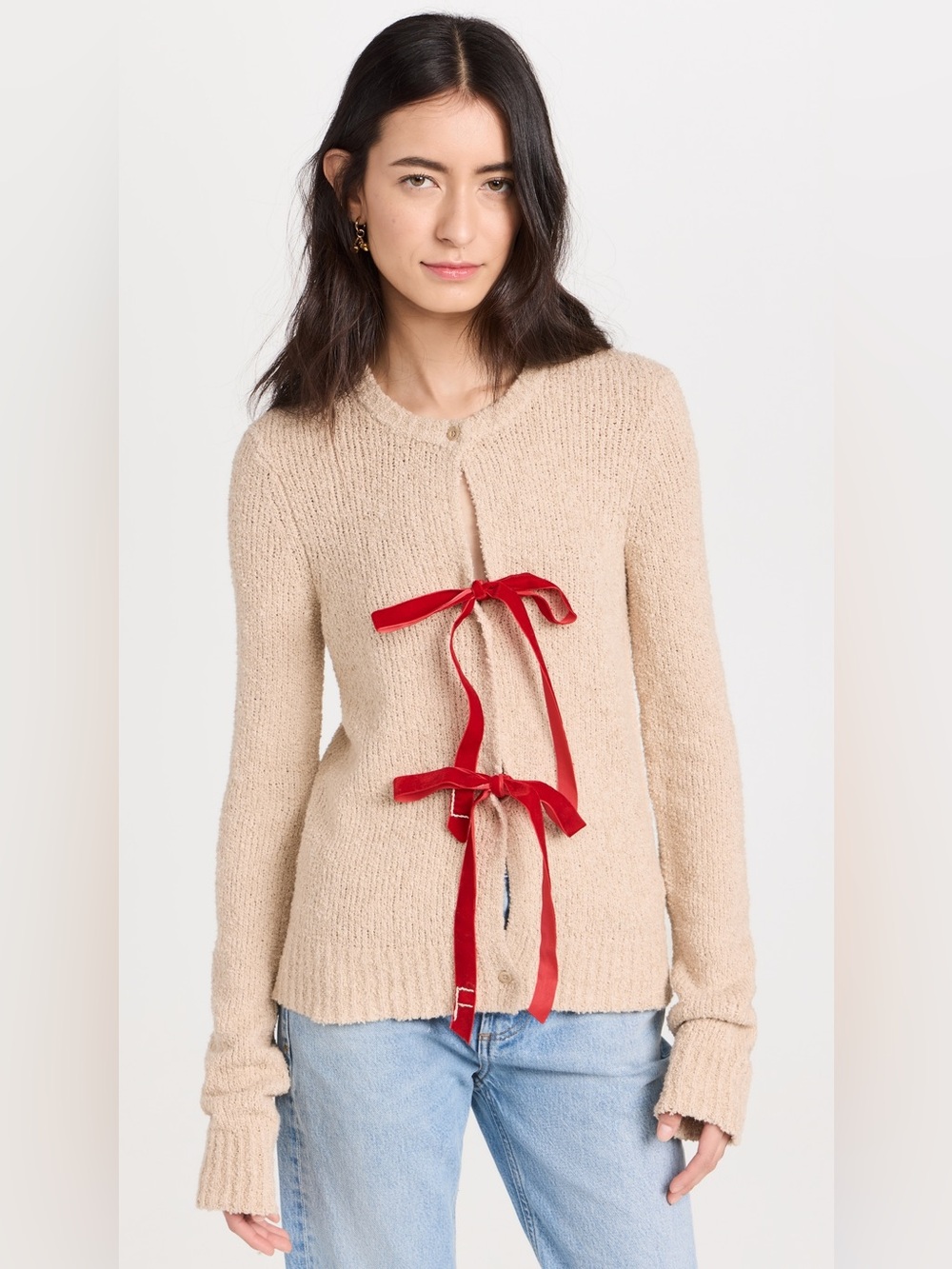 Worn 1x LINGUA FRANCA Willa cardigan button up long sleeve sweater with bows XS - Picture 2 of 11